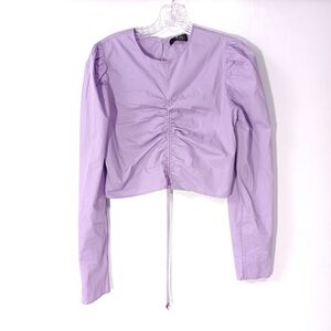 The Moon Collection Ruched Front 100 % Cotton Crop Top in Lilac Size L